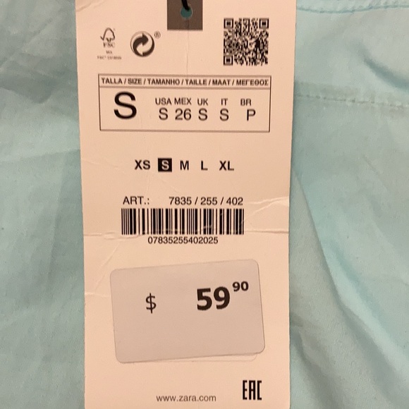 Zara turquoise poplin dress size S (brand new) - Picture 4 of 4